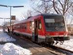 628 263/928 263 ist aus Neuenmarkt-Wirsberg als RB 70429 in Bad Steben angekommen und steht zur Abfahrt als RB 70408 nach Mnchberg bereit (17.01.2003)  