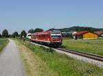 Der 628 596 als RB nach Simbach am Inn am 28.05.2017 unterwegs bei Buch.