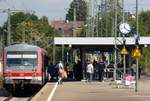 Viel Verkehr am 05.09.2015 mit 628 251 im Bahnhof Crailsheim