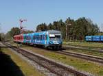 Die 628 423 und der 628 585 als RB nach Salzburg am 20.04.2019 bei der Einfahrt in Garching a. d. Alz.