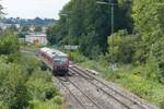 Kurz nach der Abfahrt/dem Start in Biberach (Ri) befindet sich 628 906/629 006 am 22.08.2017 als RB 22650 auf der Fahrt nach Ulm.