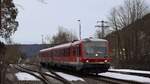 Ein 629 erhält als RB nach Ehingen Einfahrt in den Bahnhof Schelklingen.