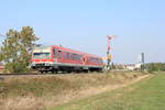 Am 28.09.2018 lässt 628 668 als RB Würzburg-Crailsheim den Bahnhof Schrozberg hinter sich.