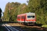 928 654 auf der damaligen Linie RE6 nach Bützow - hier Ausfahrt Bf Sponholz am 23.09.2014