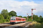 628 627 als RB 27452 Traunstein - Traunreut, am 28.06.2018 bei der Einfahrt in den Bahnhof Hörpolding 