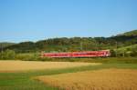 Ein unbekannter 628er fhrt am 24.07.07 als RegionalExpress von Ellwangen nach Ulm HBF, hier in Hhe Aalen-Hofen aufgenommen.