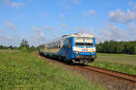 EVB 628 151 zweigt hier gerade kurz hinter Hesedorf von der Elbe-Weser-Bahn ab und fährt nun als Moorexpress von Bremen Hbf kommend weiter nach Stade.