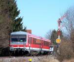 628 292 als RB von Heidelberg nach Bad Friedrichshall Jagstfeld kurz vor Bad Rappenau. Nach dem Halt in Bad Rappenau, Bad Wimpfen-Hohenstadt und Bad Wimpfen wird er sein Ziel in rund 15 Minuten erreicht haben, 08.02.08.