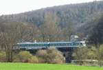 Baureihe 628.2 (mint-wei) der DB Regio AG als RB 22436 auf der Fahrt von Gieen nach Koblenz Hbf auf der Lahntalbahn zwischen Weilburg und Grveneck.