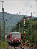 629 344-3 erreichte am Nachmittag des 29.07.2008 als RE von Ulm nach Crailsheim den Bahnhof Goldshfe.