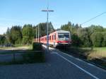 628er-Doppeltraktion mit 628 237-0 als hinterem Triebwagen bei der Ausfahrt aus Leuterschach Richtung Fssen, August'07