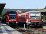 928/628 410 nach Kirchenlaibach neben 612 059 nach Saalfeld (Saale) in Bayreuth Hbf, 26.09.2009