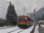 Der 628 071 der NEG am 13.02.2010 als BLB Ersatzzug bei der Ausfahrt in Piding. 