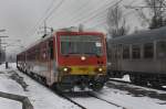 Der 628 071 der NEG am 13.02.2010 als BLB Ersatzzug bei der Ausfahrt in Piding.