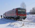 DB 628 627 als RB 27362 von Wasserburg (Inn) Bf nach Grafing, in Oberndorf; 07.03.2010