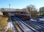 VT 628 auf dem Weg nach Lbeck HBF von Bad Kleinen hier am 19.11.2005 bei der Einfahrt in den Bahnhof von Grevesmhlen