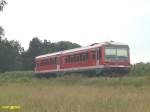 Ein Zug der BR628 auf dem Weg nach Bad Schmiedeberg, hier kurz hinter Pretzsch (Elbe).