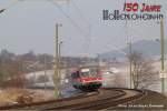 Am 10.02.2012 fhrt der Regionalexpress nach Heilbronn um 15:42 durch Nordkurve in Wieslensdorf, bei Eschenau.