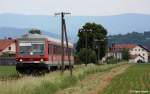 DB 628 + 928 424 als RB 59723 Bogen - Neufahrn, KBS 932 Gubodenbahn Bogen - Neufahrn, fotografiert bei Straubing zwischen Ittling und Sand am 28.05.2012