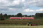 Ein 628er auf der Fahrt von Kiel nach Flensburg, als RB21910, bei Rieseby am 01.07.2011.