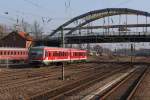 628 602 hat am 03.03.2013 im herrlichen Sonnenschein wieder einmal eine Runde ins Tal der Nied beendet und kehrt in den Bahnhof von Dilingen/Saar zurck.