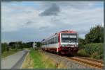 VT 71 der neg ist am 05.08.2014 als neg E14 bei Dagebüll Richtung Niebüll unterwegs.