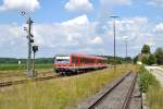 928/628 627 als RB 27153 Mühldorf(Oberbay) - Burghausen am 16.07.2014 bei der Ausfahrt aus Tüßling.