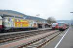 Die BR 218  Udo Lindenberg  , die BR 928 332 und die BR 642 704 in Miltenberg am 2014:10:29, 11:59:46 Uhr 