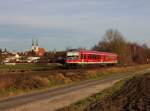 Der 628 646 als RB nach Mühldorf am 12.12.2014 unterwegs bei Altötting.