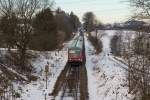 628 626-4 steuert, von München kommend, am 06.01.15 gerade Thann-Matzbach an.