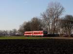 Der 628 575 als RB nach Burghausen am 24.12.2014 unterwegs bei Altötting.