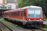 628 614-0/928 614-7 mit RB 14263 Braunschweig  Hauptbahnhof-Bad Harzburg auf Bahnhof Bad Harzburg am 3-10-2014.