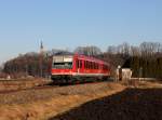 Der 628 649 als RB nach Mühldorf am 20.02.2015 unterwegs bei Tüßling.