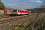 Bei Arnegg befindet sich 628 555 als RB 22368 auf der Fahrt von Ulm nach Ehingen (05.10.2015).