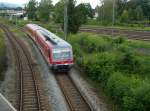 Nachschuss von 628 628 als RB 27087 (Landshut (Bay) Hbf - Mühldorf (Oberbay) Hbf - Freilassing) am 3.9.2014 bei der Einfahrt in den Bahnhof Freilassing.