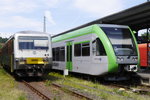 Alt und neu bei der WEBA: Links der bis Juni im Plandienst eingesetzte 628 051 (ex TSB), rechts der modernisierte und mit neuem Design versehene 646 417 (ex HTB).