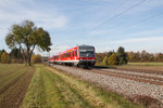 Zwischen Heimstetten und Grub wurde am Vormittag des 01.11.16 das 628-Doppel, bestehend aus 628 566-2 und 571-2, fotografisch festgehalten.