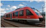 Der Dieseltriebwagen 640 018 (ein Alstom Coradia LINT 27) der 3-Länder-Bahn ist am 17.08.2013 beim Bahnhof Siegen abgestellt.