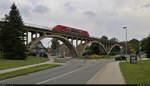 641 003-8 (Alstom Coradia A TER) auf dem 271 Meter langen Viadukt Mücheln zwischen dem Hp Mücheln(Geiseltal) Stadt und dem Endbahnhof Mücheln(Geiseltal).