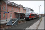 Im Endbahnhof Bad Wörishofen steht am 20.3.2017 um 8.48 Uhr der 642101 nach Türkheim bereit.