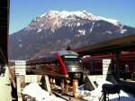 Bahnhof Oberstdorf. Auf Gleis 3 steht RB nach Immenstadt bereit.