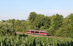 Unbekannter 642 als RE Crailsheim-Heilbronn am 01.07.2020 bei Neuenstein-Untereppach in der grünen Hölle zwischen Maisfeld und Bäumen.