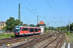 Nachschuss auf 642 203 als RB50 nach Dessau bei der Ausfahrt in Köthen.