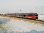 Drei VT642 auf der Fahrt als RE Erfurt-Magdeburg am 29.01.2005 kurz hinter Smmerda.