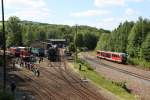 642 557-3 der DB Erzgebirgsbahn passiert am 23.05.09 des Eisenbahnmuseum Schwarzenberg.