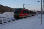 642 161 als RB 71 nach Pirna bei der Aussfahrt aus Bad Schandau.27.11.2010.