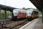 Desirotreffen in Zittau.DB 642 638 als RB nach Dresden kurz vor der Abfahrt,ODEG 642 416 kam aus Cottbus.14.05.2011.