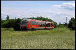 642 203 ist am 10.06.2012 als Sonderzug auf der Heidebahn Eilenburg - Lutherstadt Wittenberg unterwegs.