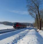 Erzgebirgsbahn Desiro 642 201 von Zwickau nach Johanngeorgenstadt am 26.01.2013 bei Weibach.