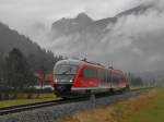 Zwischen Pfronten-Steinach und Pfronten-Ried befindet sich 642 218 als RB 5474 von Reutte in Tirol kommend am 13.11.2014 auf der Fahrt nach Kempten (Allgäu).